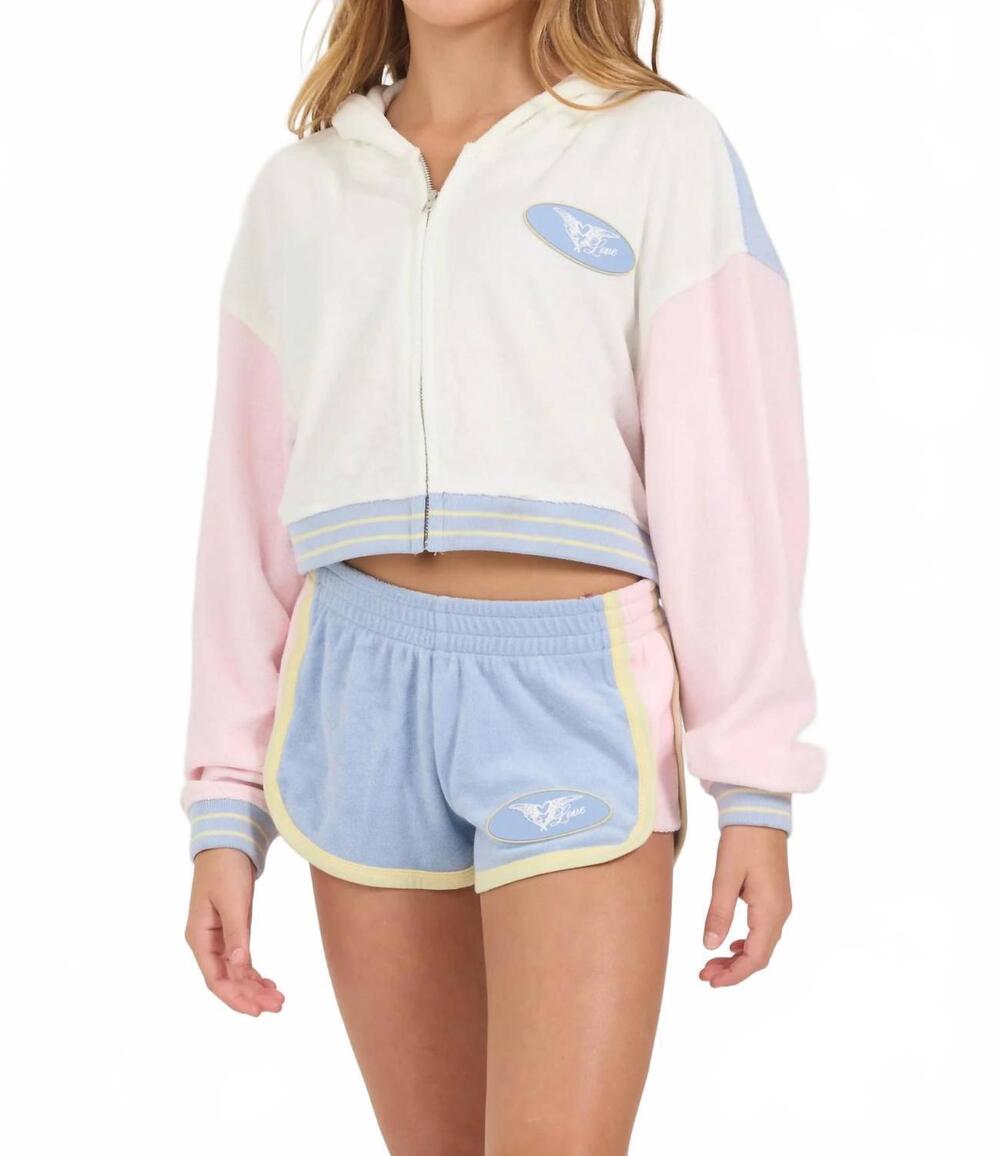 NEW VINTAGE HAVANA terrycloth patch hoodie short set in multi
